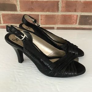 Sofft black leather slingback peep toe sandals